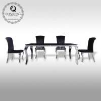 hot sale black tempered glass top dining table with 6 chairs