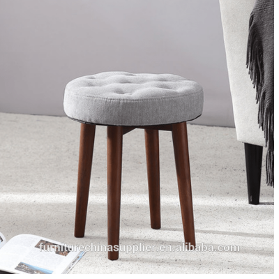 Wooden leg round Ottoman fabric covered wooden stool