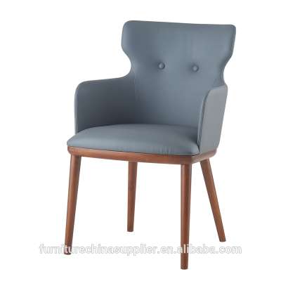 Modern high back luxury furniture armchair PU leather cover wood legs dining chair