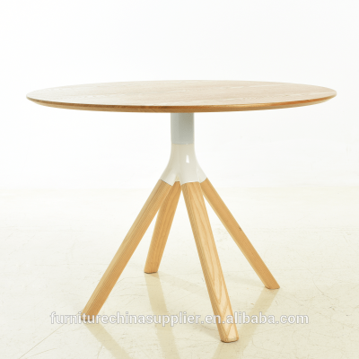 Modern original round glass and wood dining table for living room and restaurant